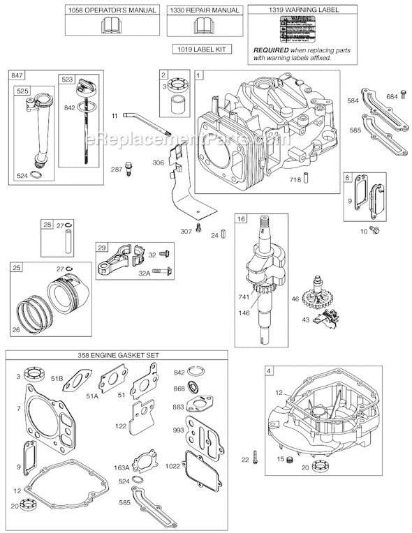Page A Diagram and Parts List for 12B600SERIES 0100-0104 Briggs and Stratton Engine